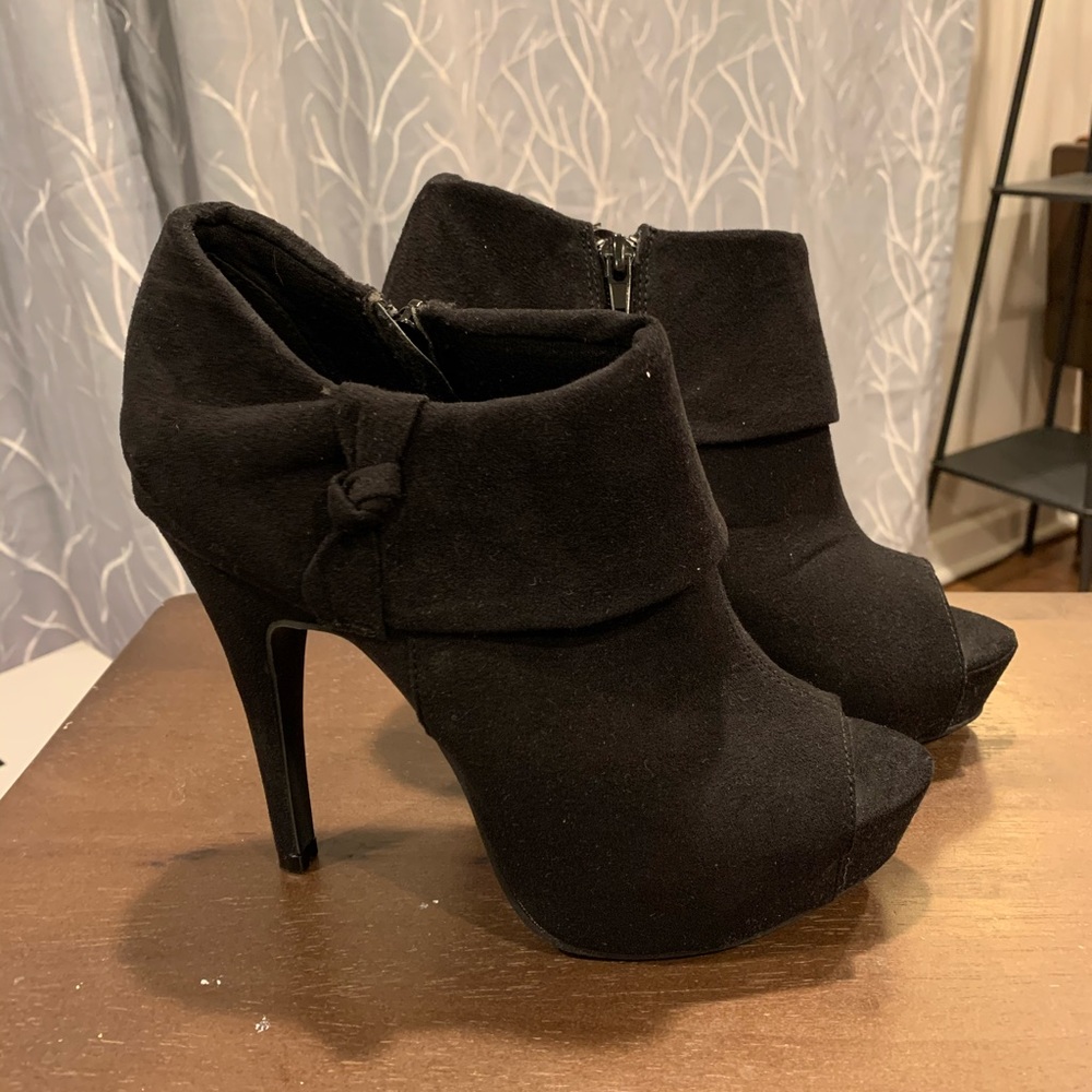black suede platform heels